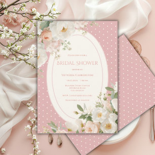 Pink Polkadot Floral Elegant Bridal Shower Invitation
