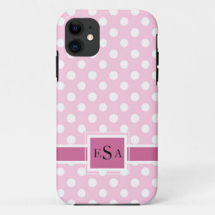 Pink Polkadot Monogram Cute Modern Case-Mate iPhone Case