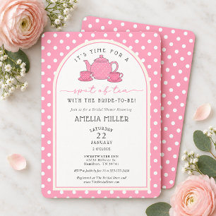 Pink PolkaDot Tea with the Mom-to-be Bridal Shower Invitation