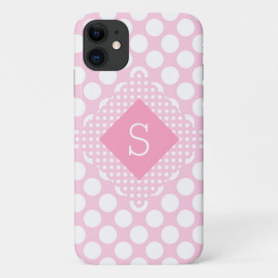 Pink Polkadots Monogram Girly Modern Simple Case-Mate iPhone Case