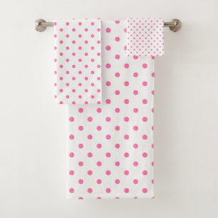 Pink Polkadots Pattern Bath Towel Set