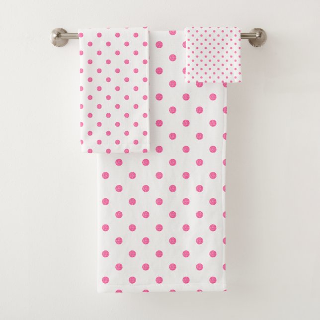 Pink Polkadots Pattern Bath Towel Set (Insitu)