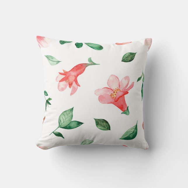 Pink Pomegranate Flower Blossoms Throw Pillow (Front)