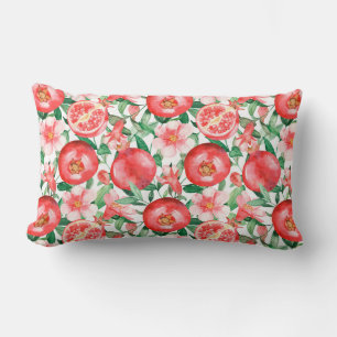 Pink Pomegranate Fruit and Bloom Lumbar Pillow 