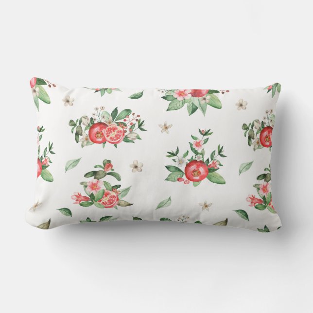 Pink Pomegranate Fruit and Bloom Lumbar Pillow (Front)