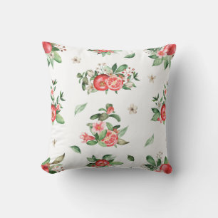 Pink Pomegranate Fruit and Bloom Throw Pillow