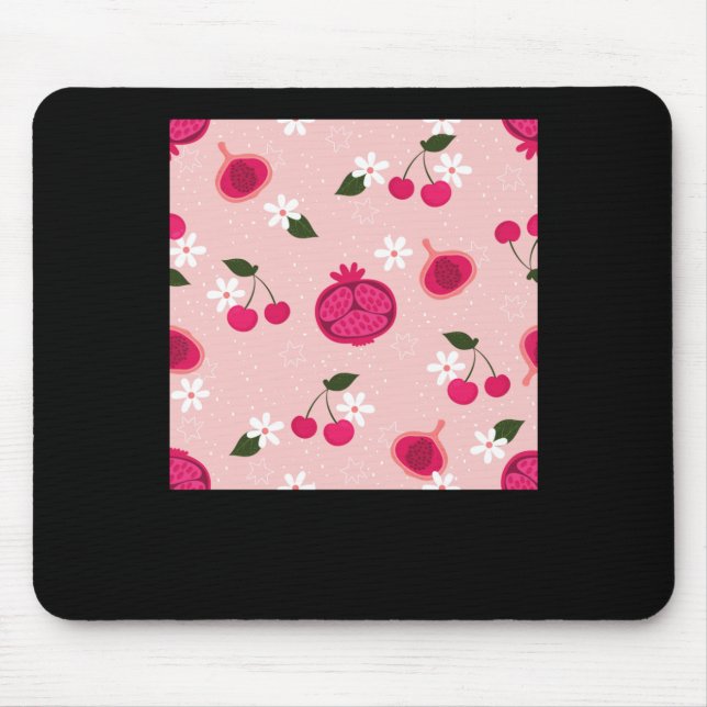 Pink Pomegranate Fruit Cherry Floral Daisy Sticker Mouse Pad (Front)