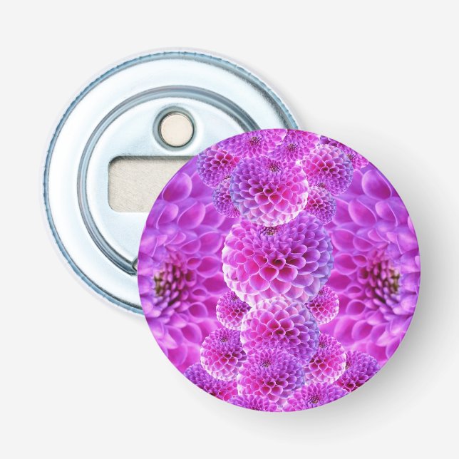 Pink PomPom Dahlia Flowers Bottle Opener (Front)