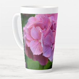 Pink Pompom Hydrangea Hortensia Flower Latte Mug