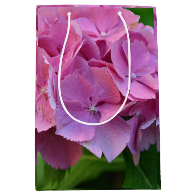 Pink Pompom Hydrangea Hortensia Flower Medium Gift Bag (Front)