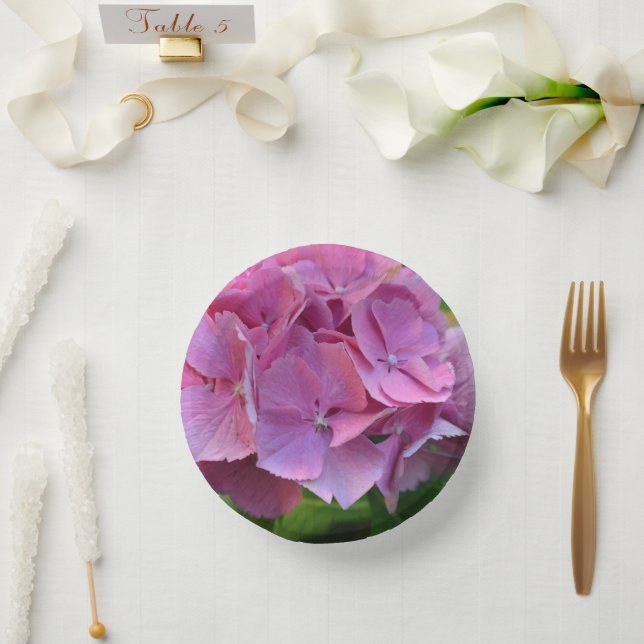 Pink Pompom Hydrangea Hortensia Flower Paper Plate (Wedding)