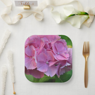 Pink Pompom Hydrangea Hortensia Flower Paper Plate