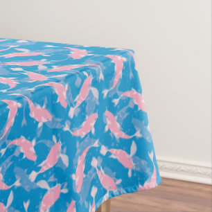 Pink Pond Fishes and Blue Water - Koi Fish Pattern Tablecloth