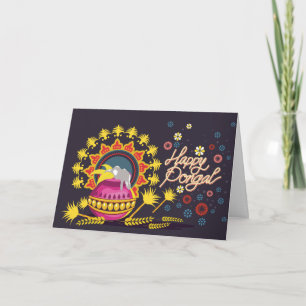 Pink Pongal Pot on Dark Blue Card