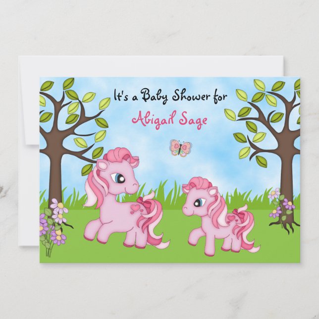 Pink Ponies Horse Baby Shower Invites ~ Girls (Front)