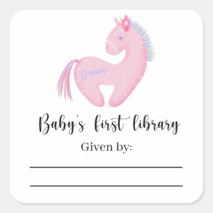 Pink Ponny - Baby Shower bookplate, books for baby Square Sticker