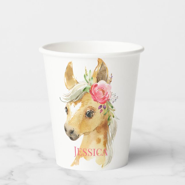 Pink Pony Baby Shower  Paper Cups (Front)