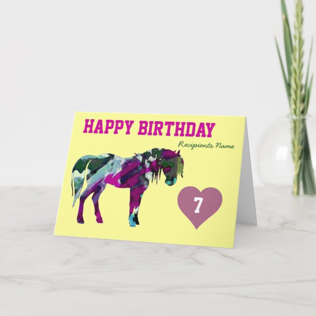 Pink Pony Birthday Card - Age 7 (Front)