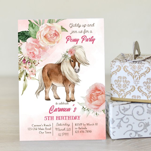 Pink pony birthday giddy up cowgirl party invitation (Creator Uploaded)