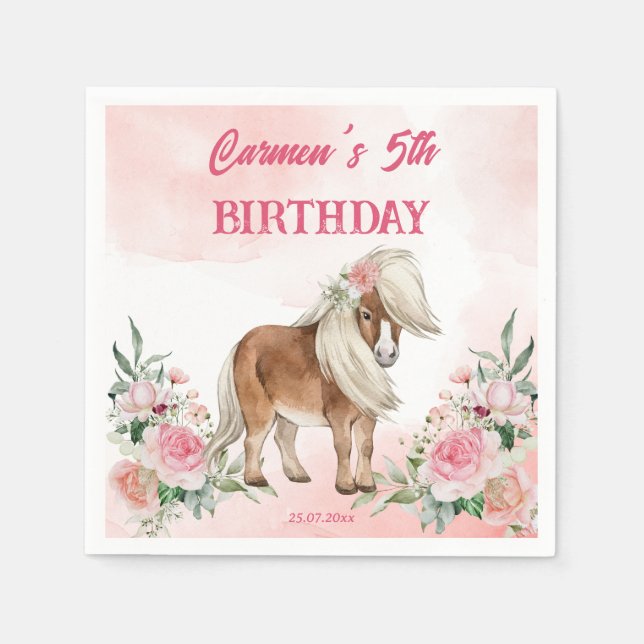Pink pony birthday giddy up cowgirl party napkin (Front)