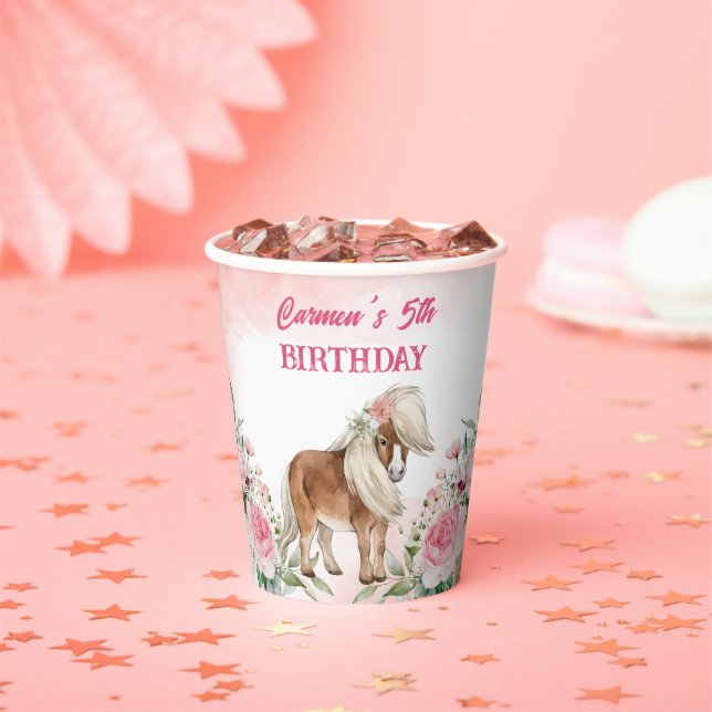 Pink pony birthday giddy up cowgirl party paper cups (Insitu)