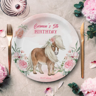 Pink pony birthday giddy up cowgirl party paper plate