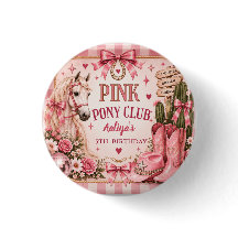 Pink Pony Club Cowgirl Birthday Button