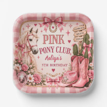 Pink Pony Club Cowgirl Birthday Paper Plate