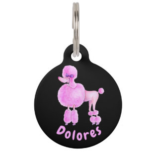 Pink poodle art and name & lost details pet tag