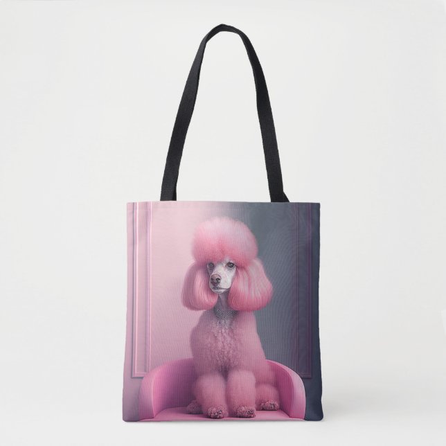 PINK POODLE ART TOTE PURSE BAG (Front)