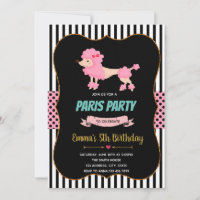 Pink poodle birthday party card invitation