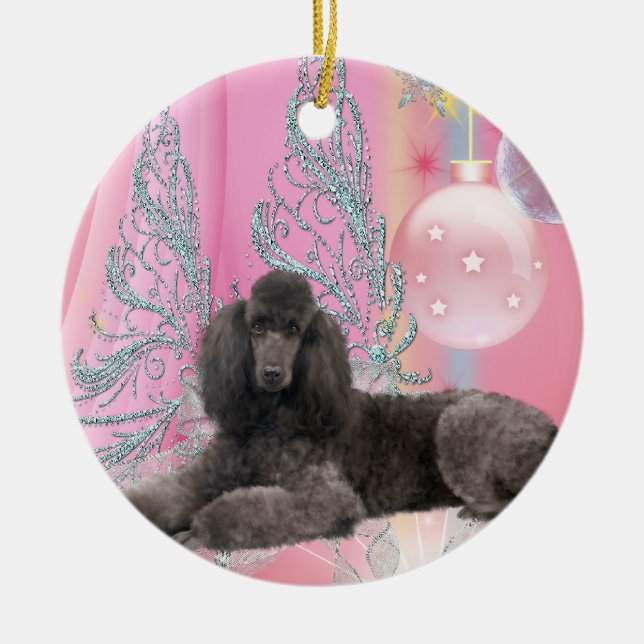 Pink Poodle Christmas Ornament (Front)