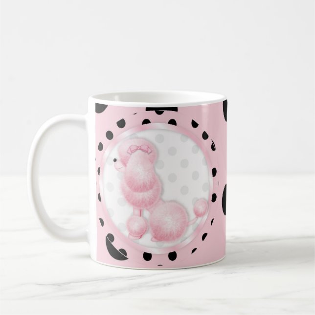 Pink Poodle Coffee Mug Cup Pink Polka Dot (Left)