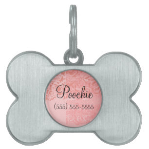 Pink Poodle Damask Small Dog Collar Pendant - Pet Tag