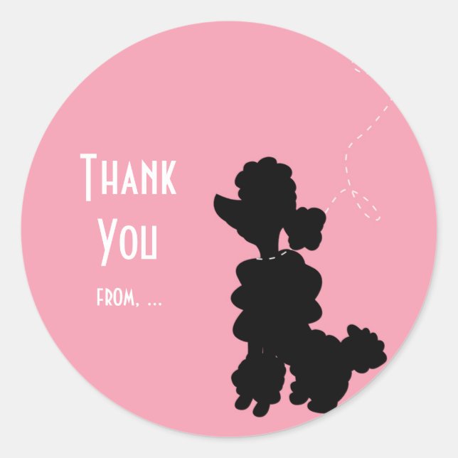 Pink Poodle Dog 50's Party Favour Sticker (Front)