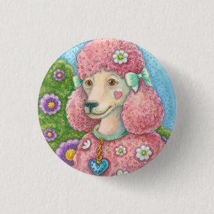 PINK POODLE DOG BUTTON Round