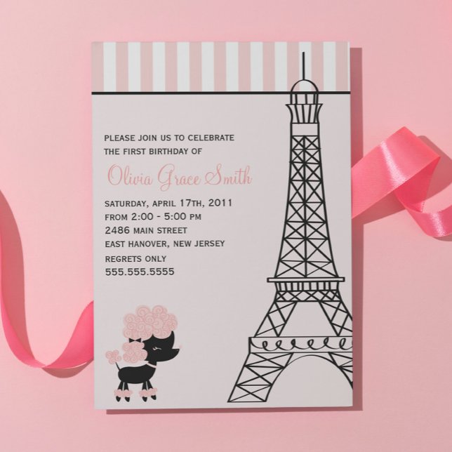 Pink Poodle in Paris Birthday Invitation (Creator Uploaded)