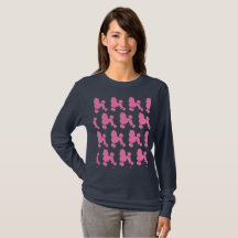 Pink Poodle Navy Repeat Long Sleeve Women T Shirt