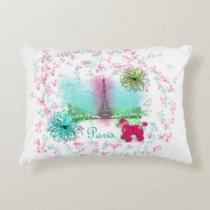 Pink Poodle Paris Eiffel Tower Decorative Cushion