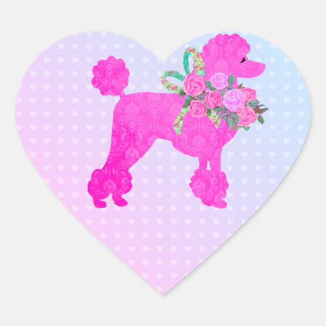 Pink Poodle Party Supplies Heart Sticker (Front)