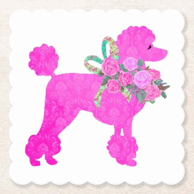 Pink Poodle Party Supplies Paper Coaster (Front)