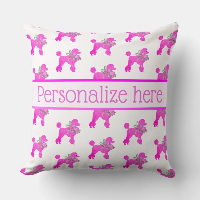 Pink Poodle Personalised Cushion (Front)