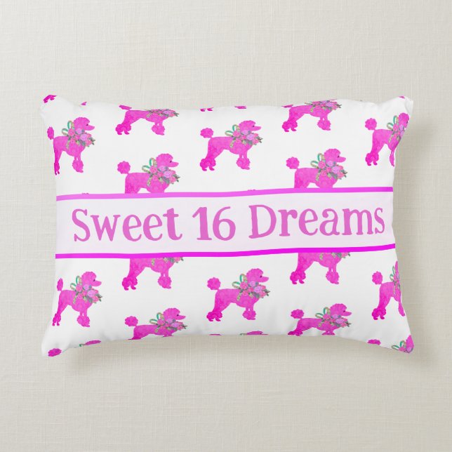 Pink Poodle Personalised Decorative Cushion (Front)