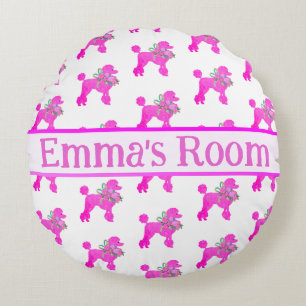 Pink Poodle Personalised Round Cushion