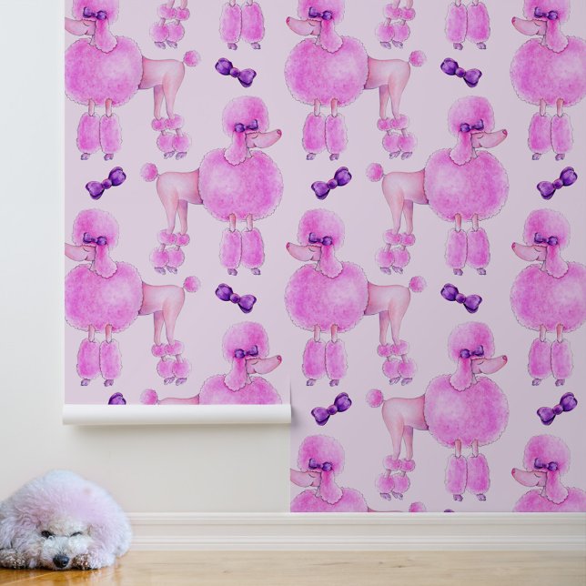 Pink poodle purple bow patterned wallpaper (Creator Uploaded)