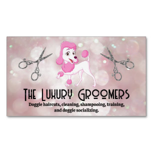 Pink Poodle   Salon Scissors   Bokeh Magnetic Business Card