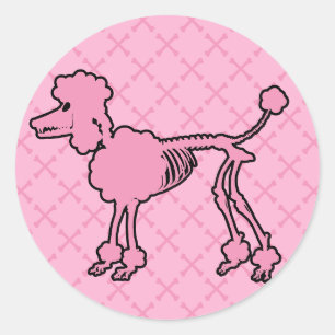 Pink Poodle Skeleton Classic Round Sticker