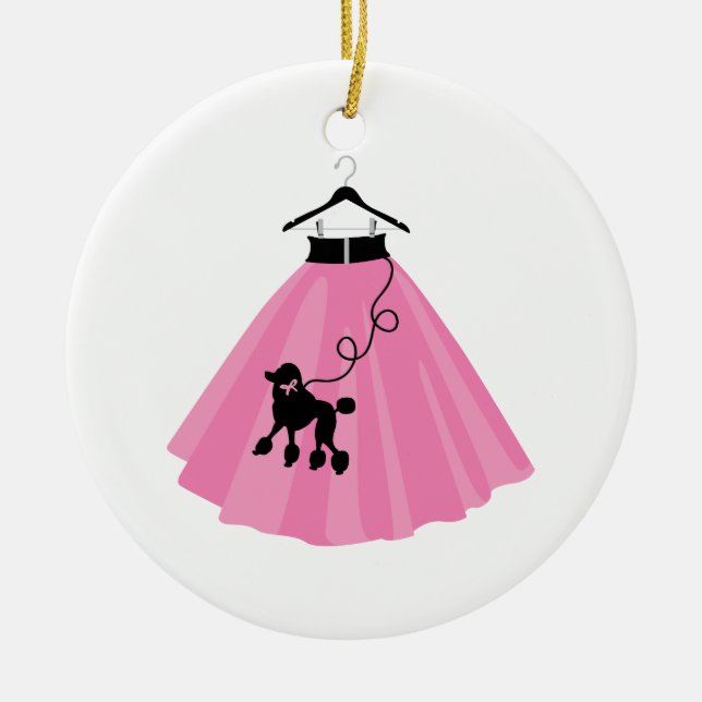 Pink Poodle Skirt Ceramic Tree Decoration (Front)