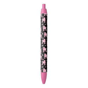 Pink Poodles and Bows Pattern Black Ink Pen