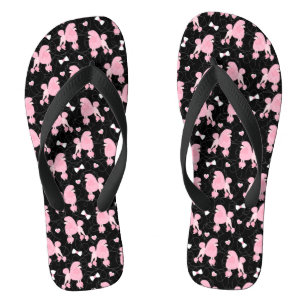 Pink Poodles and Bows Pattern Black Jandals